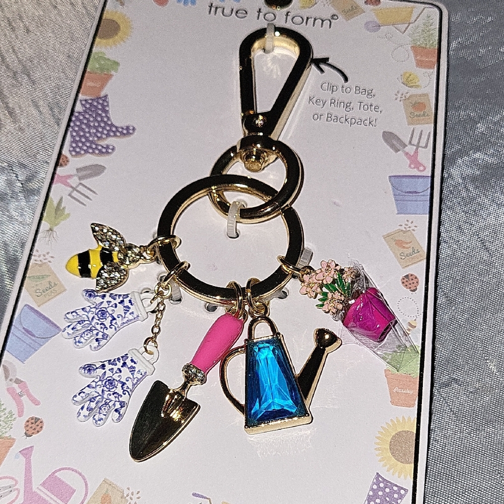 Gardening Keychain Bag Charm Brand New Watering can Flower Pot Bee HL Ty LS